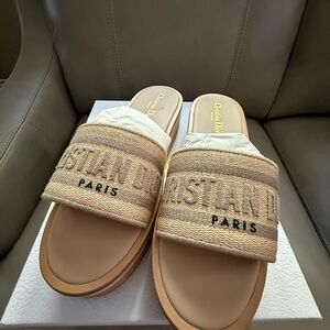Dior Beige Platform Slides
